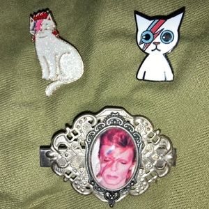 David Bowie lapel pins and barrette
